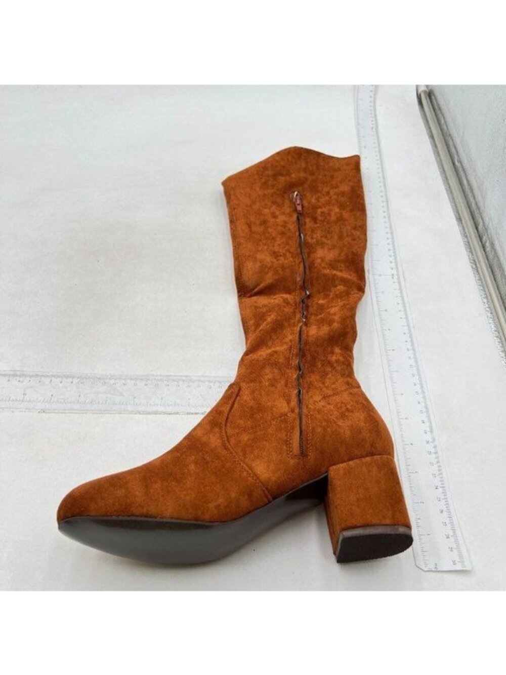 Brown Women Over The Knee Chunky High Heels Stretch Thigh High Zipper Long Boot